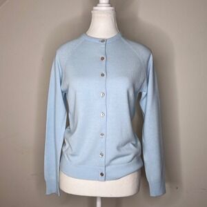 Vintage Baby Blue Button Down Cardigan Sweater Frenchgirl Parisian Chic Preppy